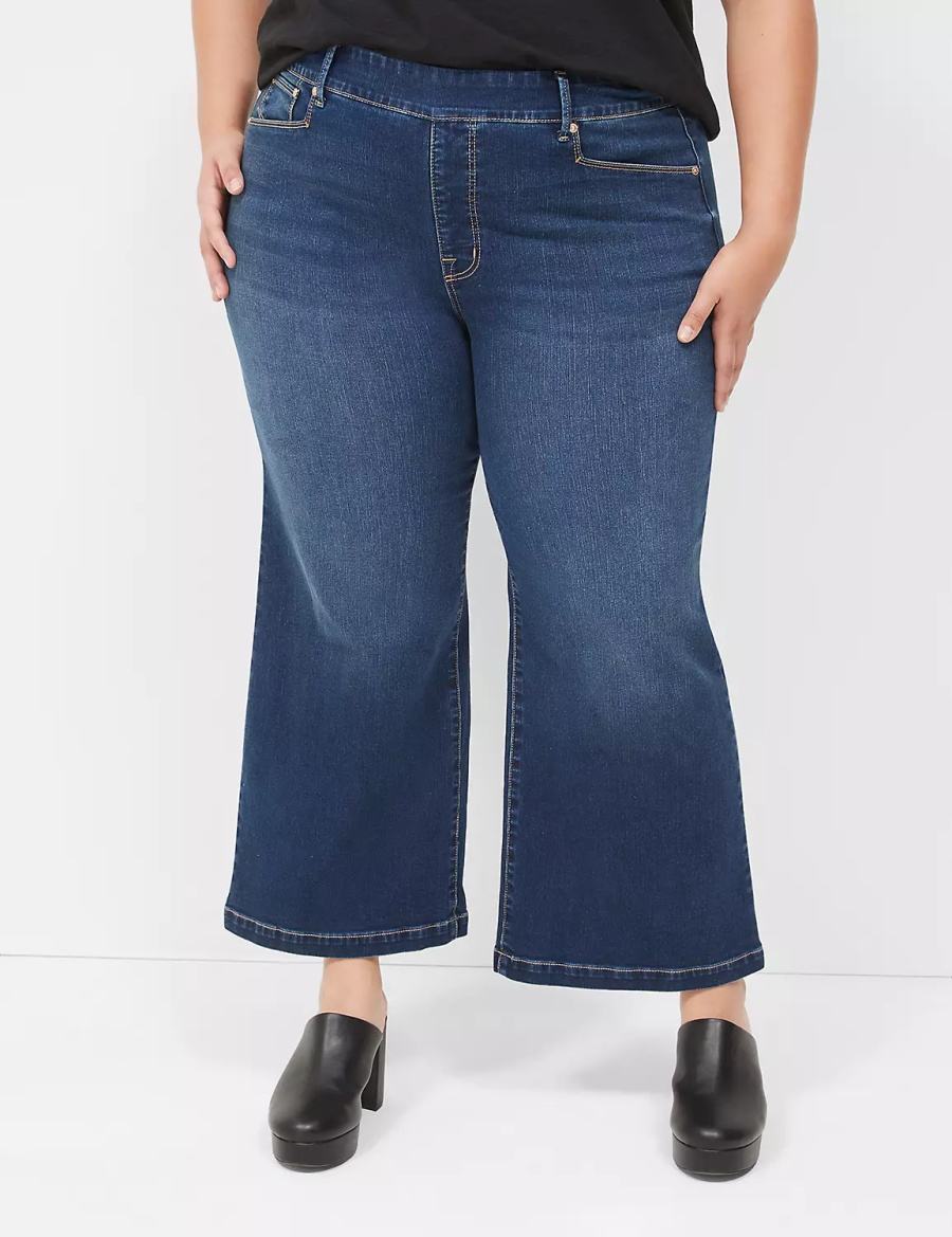 Lane Bryant Seven7 Pull-On Weekender Cropped With Embellished Pockets Jeans Donna Blu Scuro | YBU799PH