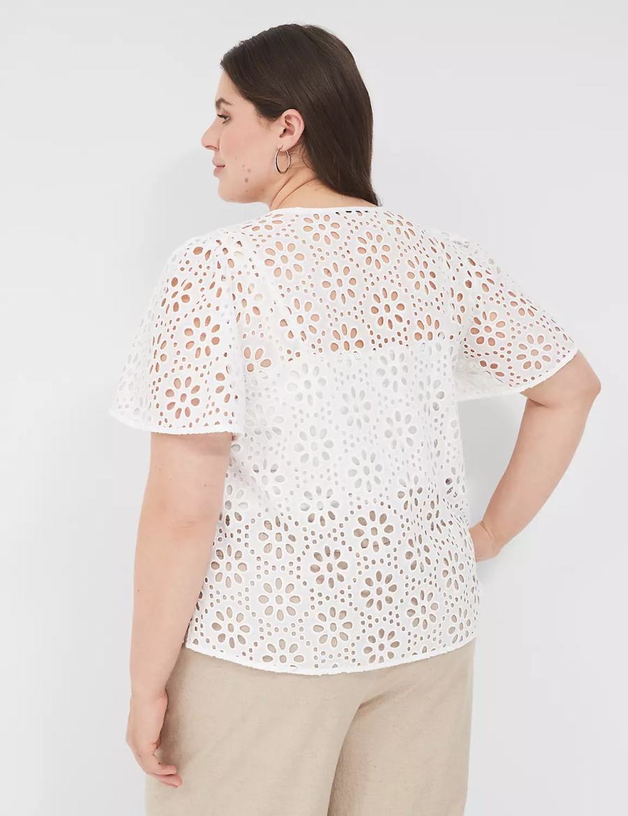 Lane Bryant Sheer Flutter-Sleeve Eyelet Top Magliette Donna Bianche | PJF2364ND