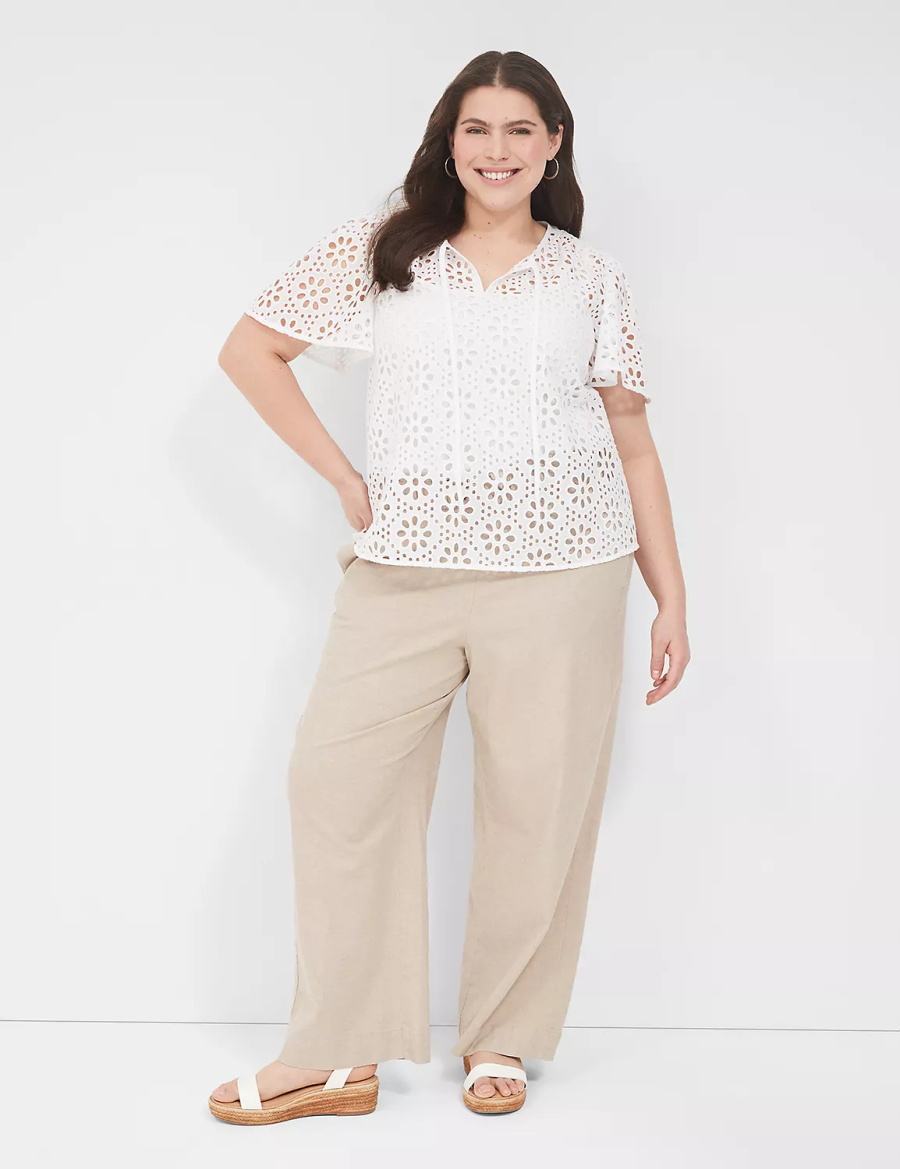 Lane Bryant Sheer Flutter-Sleeve Eyelet Top Magliette Donna Bianche | PJF2364ND