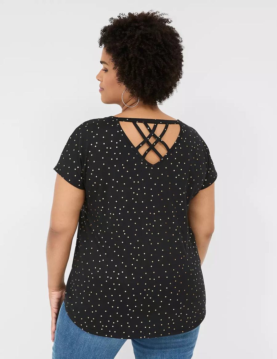 Lane Bryant Shimmer Foil Strappy-Back Tee Magliette Donna Nere | PQF898ME