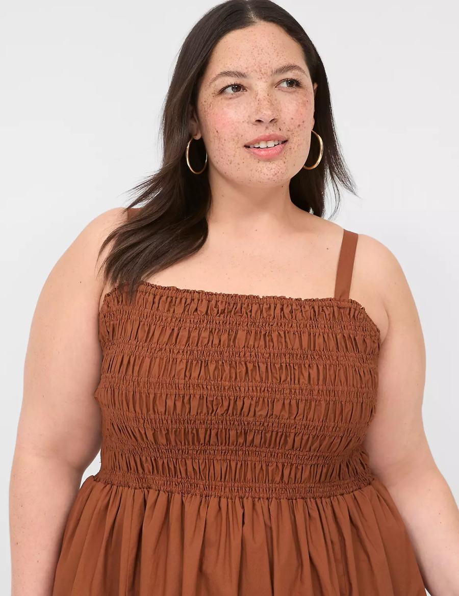 Lane Bryant Shirred-Bodice Square-Neck Abito Lungo Donna Marroni | DUH9187RZ