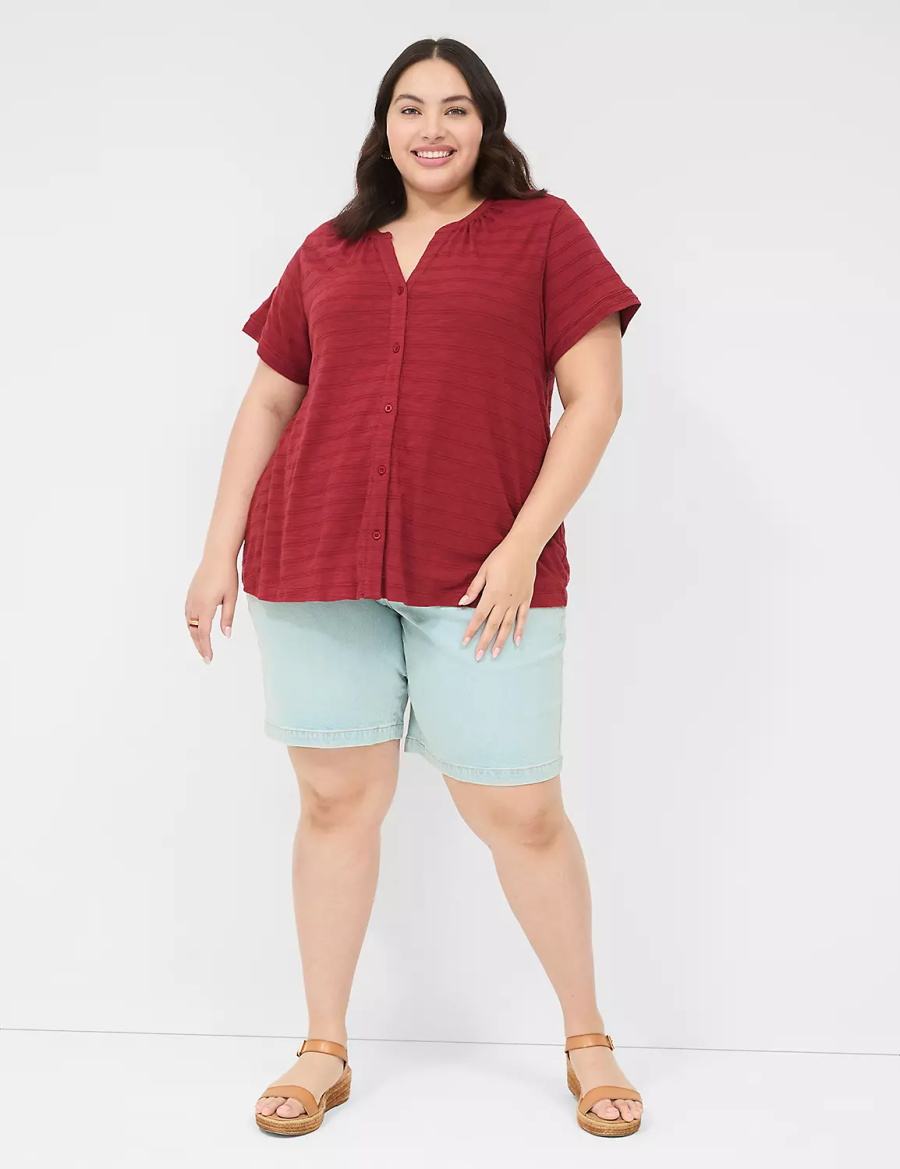 Lane Bryant Short-Sleeve Button-Down Top Magliette Donna Rosse Profondo | WAJ5890UQ