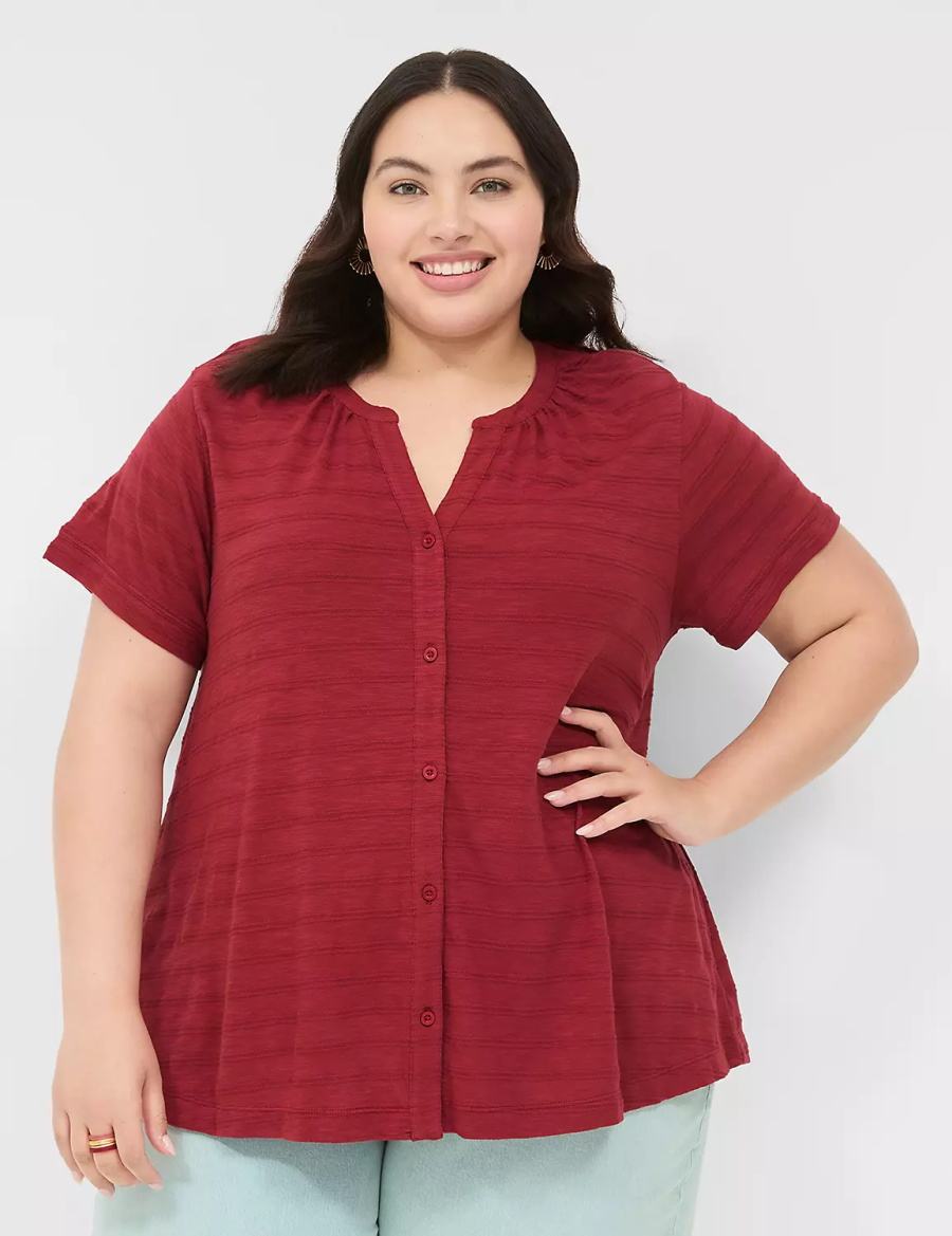 Lane Bryant Short-Sleeve Button-Down Top Magliette Donna Rosse Profondo | WAJ5890UQ