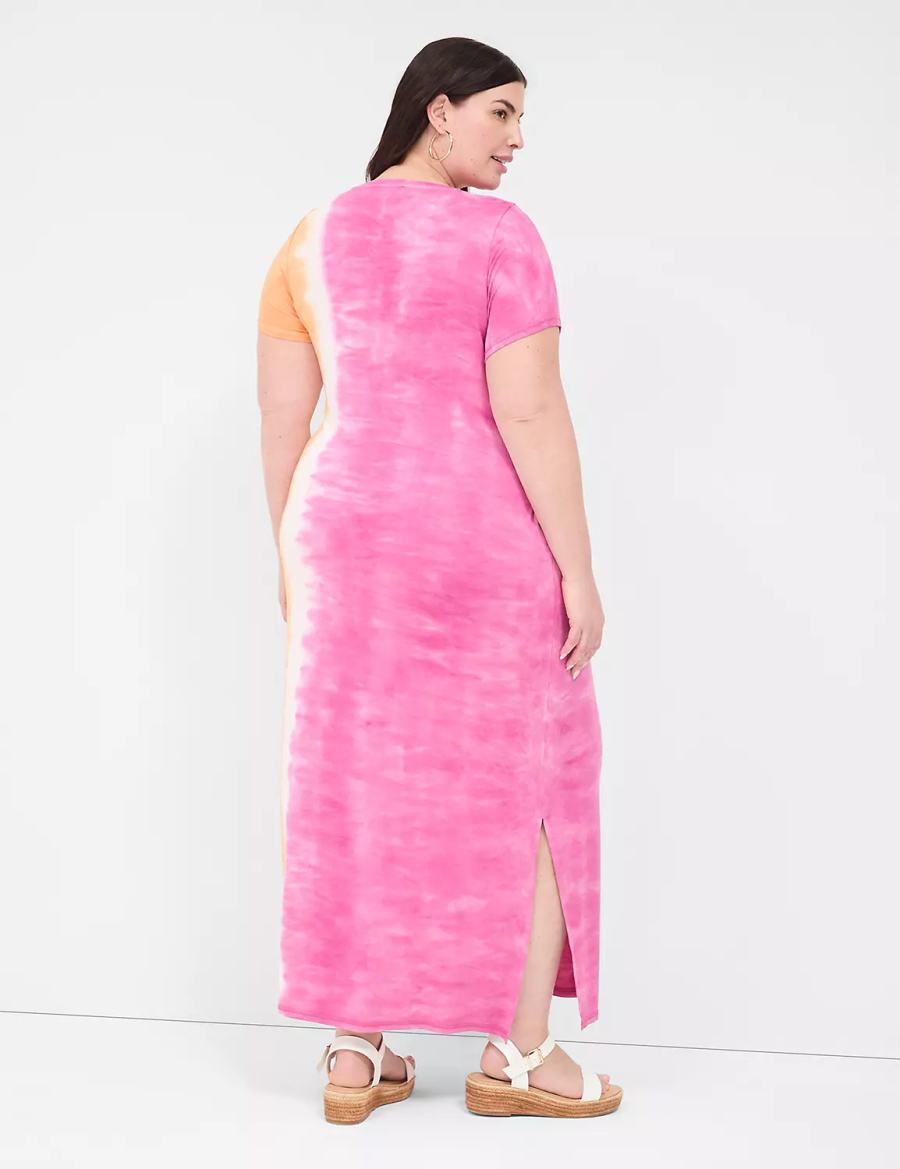 Lane Bryant Short-Sleeve Side-Slit Tie Dye Abito Lungo Donna Rosa Arancioni | CTT1325RD