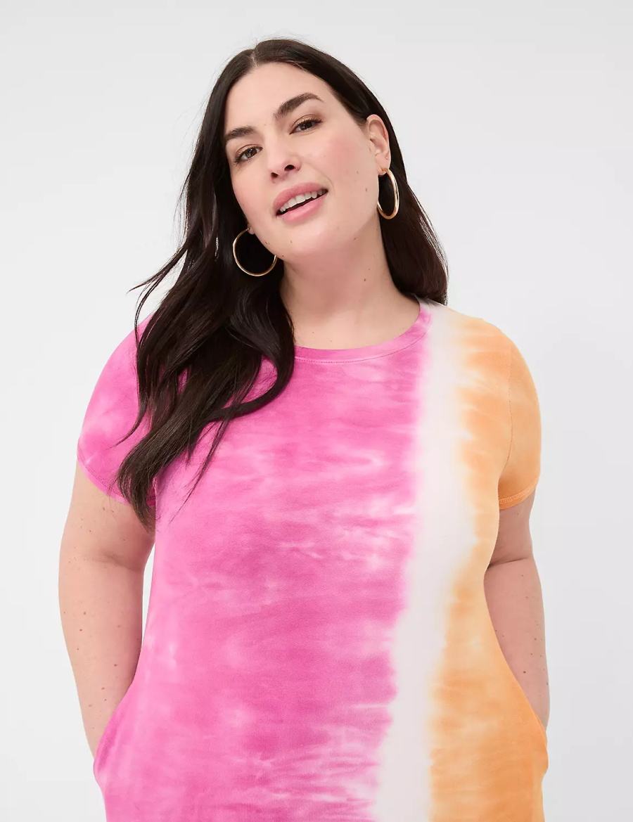 Lane Bryant Short-Sleeve Side-Slit Tie Dye Abito Lungo Donna Rosa Arancioni | CTT1325RD