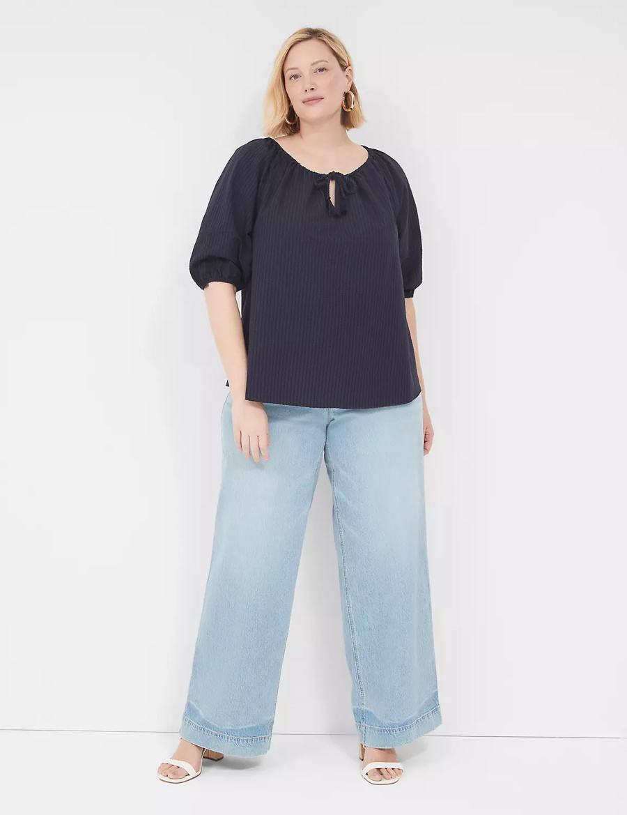 Lane Bryant Short-Sleeve Split-Neck Popover Camicetta Donna Blu | KQV9668KW