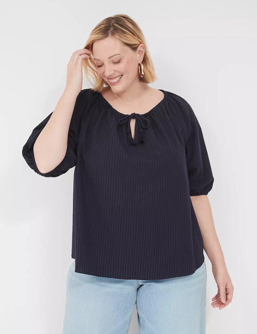 Lane Bryant Short-Sleeve Split-Neck Popover Camicetta Donna Blu | KQV9668KW