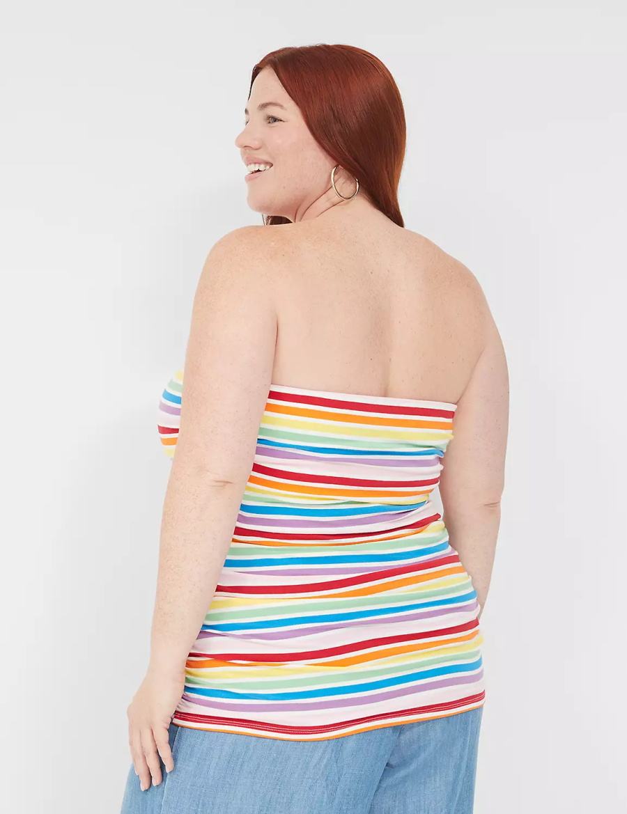 Lane Bryant Side-Ruched Tube Top With Shelf-Bra Canotta Donna Colorate Strisce | FSI8426IM