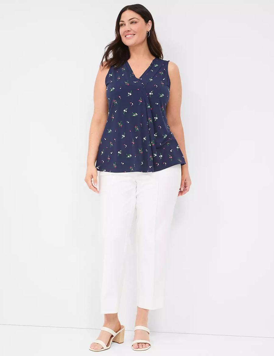 Lane Bryant Sleeveless Pleat-Front Top Canotta Donna Blu Marino Colorate | ONT3897GT