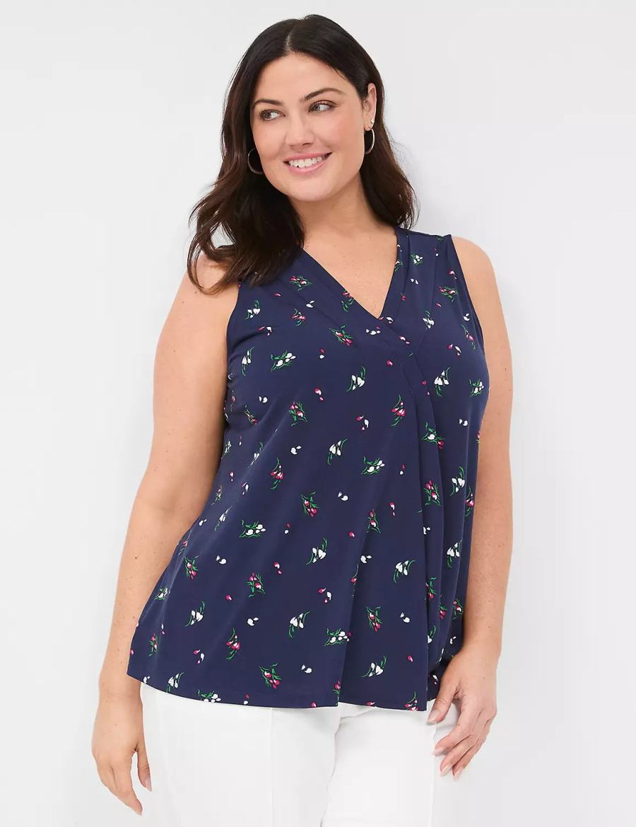 Lane Bryant Sleeveless Pleat-Front Top Canotta Donna Blu Marino Colorate | ONT3897GT