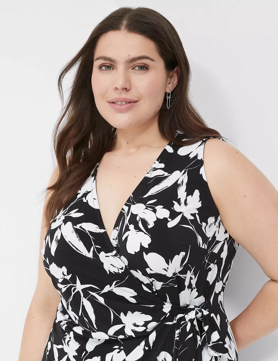 Lane Bryant Sleeveless Wrap Tie Jersey Abito Midi Donna Nere | GBI6195TJ