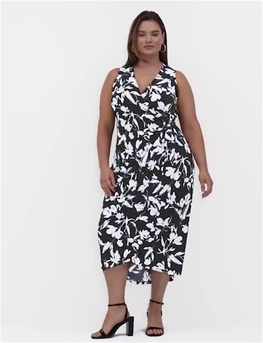 Lane Bryant Sleeveless Wrap Tie Jersey Abito Midi Donna Nere | GBI6195TJ