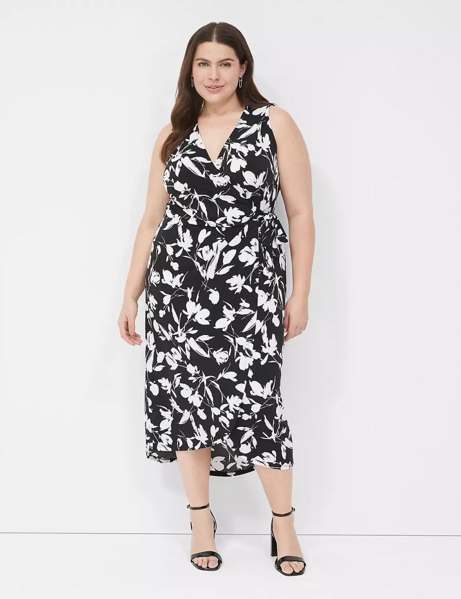 Lane Bryant Sleeveless Wrap Tie Jersey Abito Midi Donna Nere | GBI6195TJ