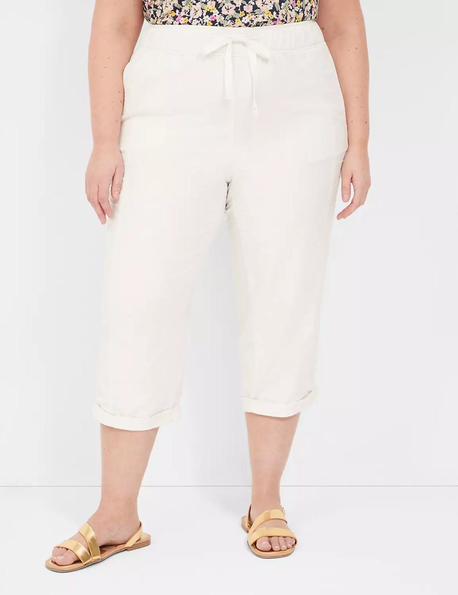 Lane Bryant Slub Pull-On Crop Pantaloni Donna Bianche Rosa | DME2657XY