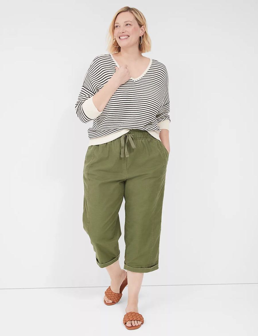 Lane Bryant Slub Pull-On Crop Pantaloni Donna Verdi | RLK8795VR