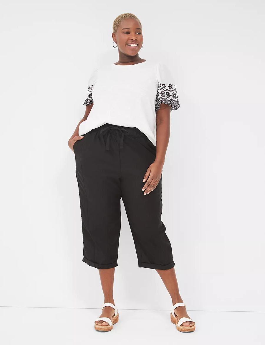 Lane Bryant Slub Pull-On Crop Pantaloni Donna Nere | HBR239NU