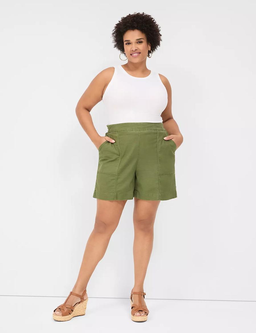 Lane Bryant Slub Pull-On Pantaloncini Donna Verdi | HRT8653HL