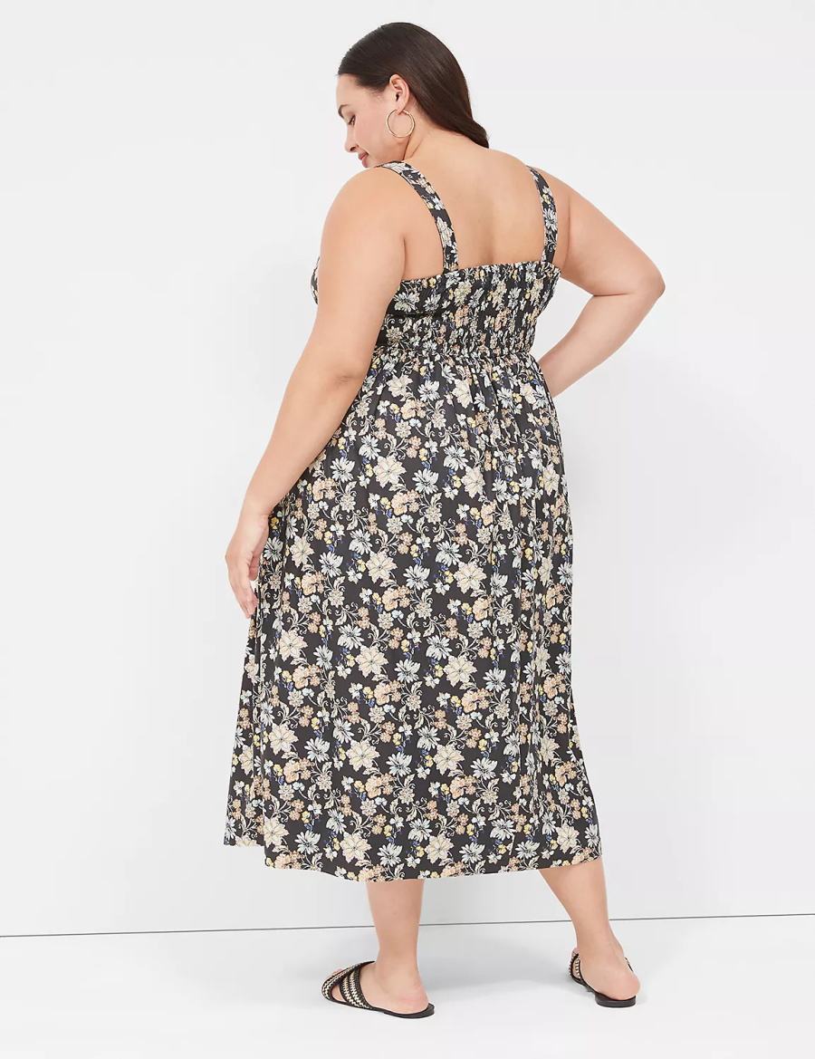 Lane Bryant Smocked-Back Pleated Abito Midi Donna Gialle Nere | FPQ6790TU