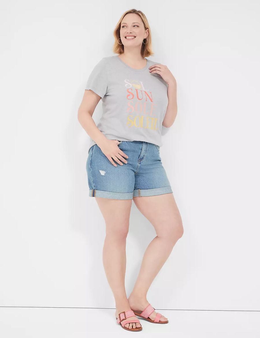 Lane Bryant Sol Sun Graphic Tee Magliette Donna Grigie | GHX7430HQ