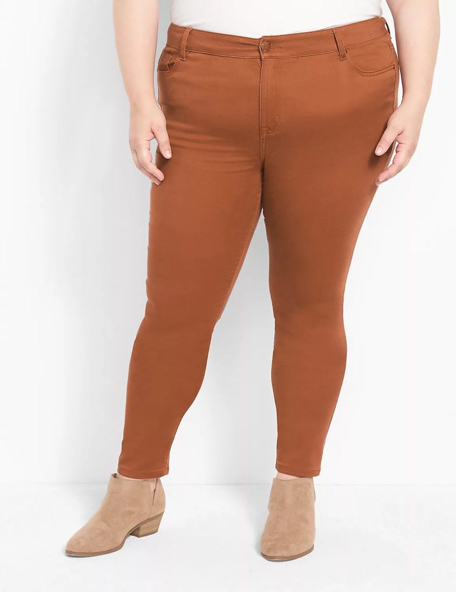 Lane Bryant Straight Fit 5-Pocket Sateen Skinny Pantaloni Donna Marroni | JWT5736SM