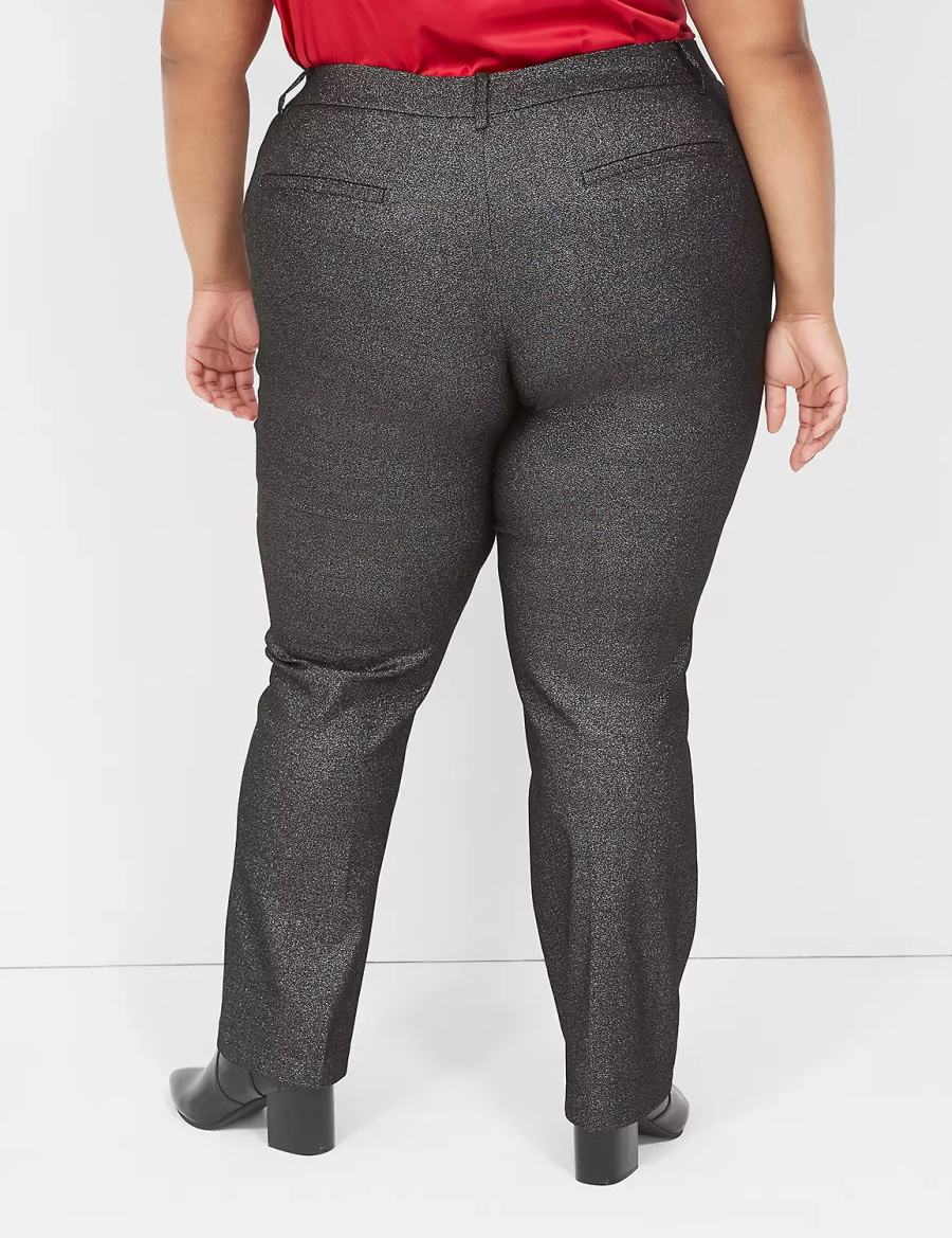 Lane Bryant Straight Leg 4-Season Shimmer Pantaloni Donna Nere Argento | GGS2656RP