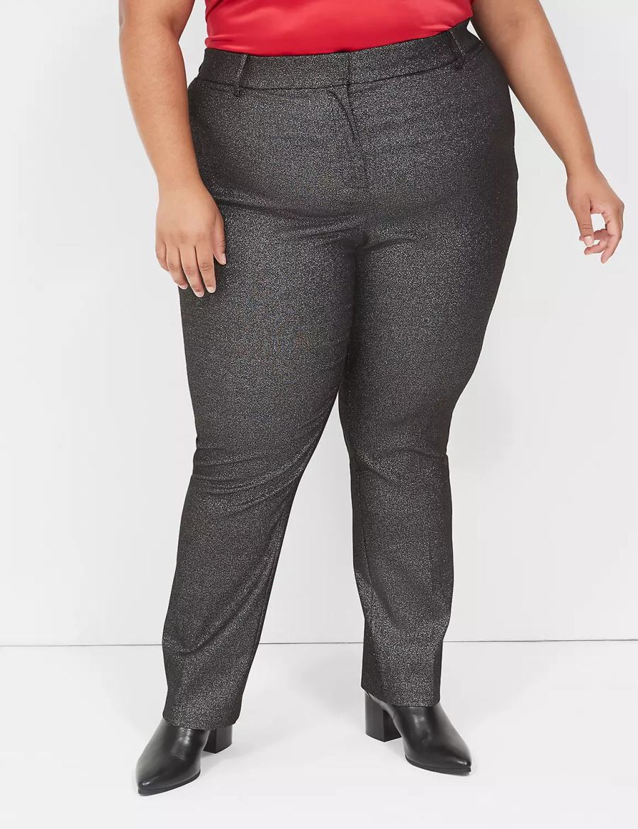 Lane Bryant Straight Leg 4-Season Shimmer Pantaloni Donna Nere Argento | GGS2656RP