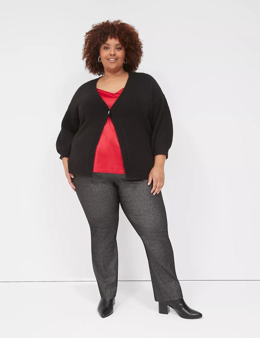 Lane Bryant Straight Leg 4-Season Shimmer Pantaloni Donna Nere Argento | GGS2656RP