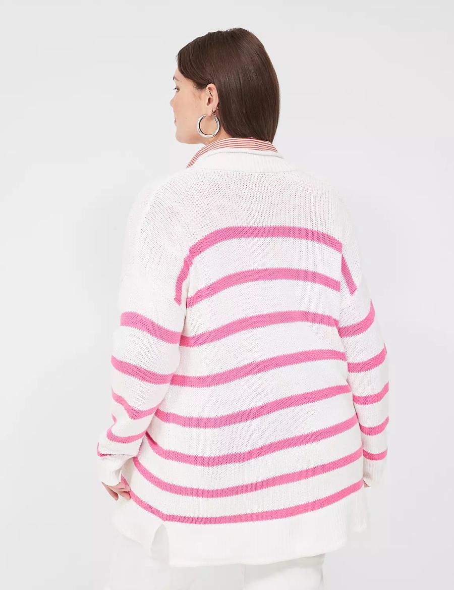 Lane Bryant Striped Open-Front Cardigan Donna Rosa Bianche Strisce | UTY2876IJ