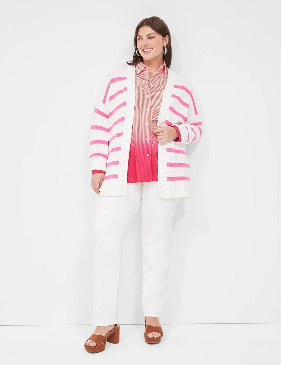 Lane Bryant Striped Open-Front Cardigan Donna Rosa Bianche Strisce | UTY2876IJ