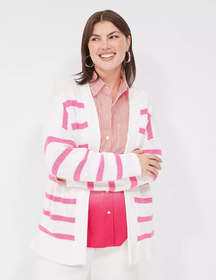 Lane Bryant Striped Open-Front Cardigan Donna Rosa Bianche Strisce | UTY2876IJ