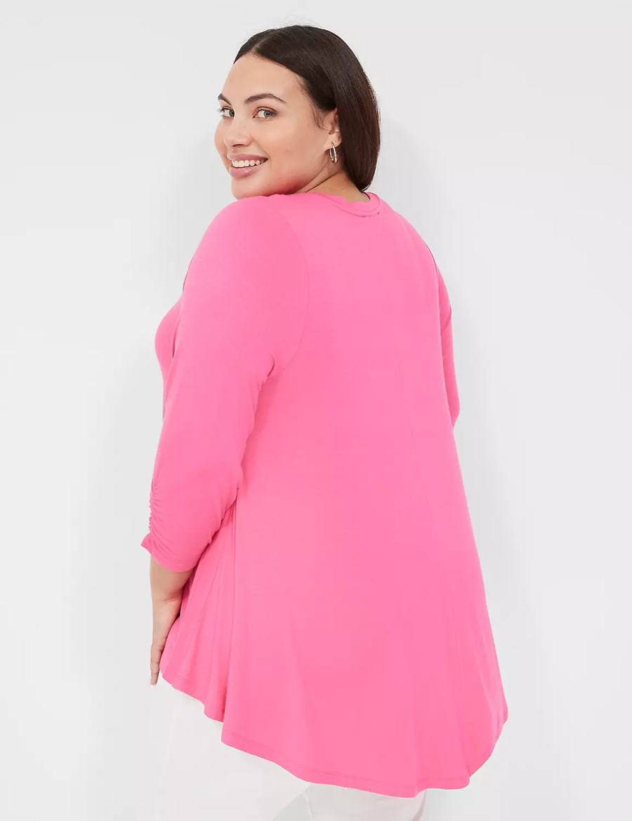 Lane Bryant Swing 3/4 Ruched-Sleeve Top Magliette Donna Fucsia | KVH17TO