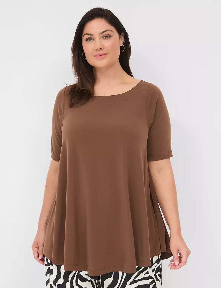 Lane Bryant Swing Boatneck Top Magliette Donna Marroni | XTP9283XB