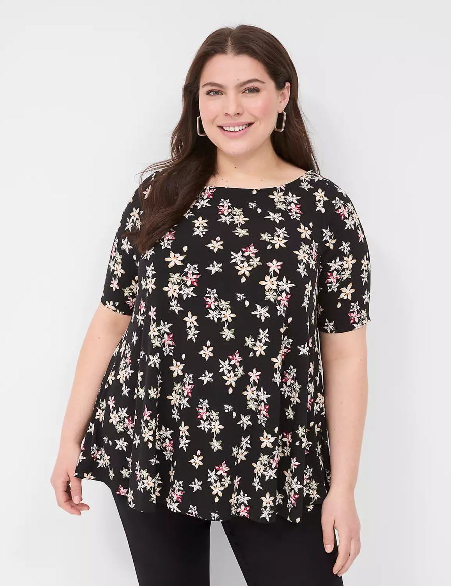 Lane Bryant Swing Boatneck Top Magliette Donna Nere | HOF8734PS