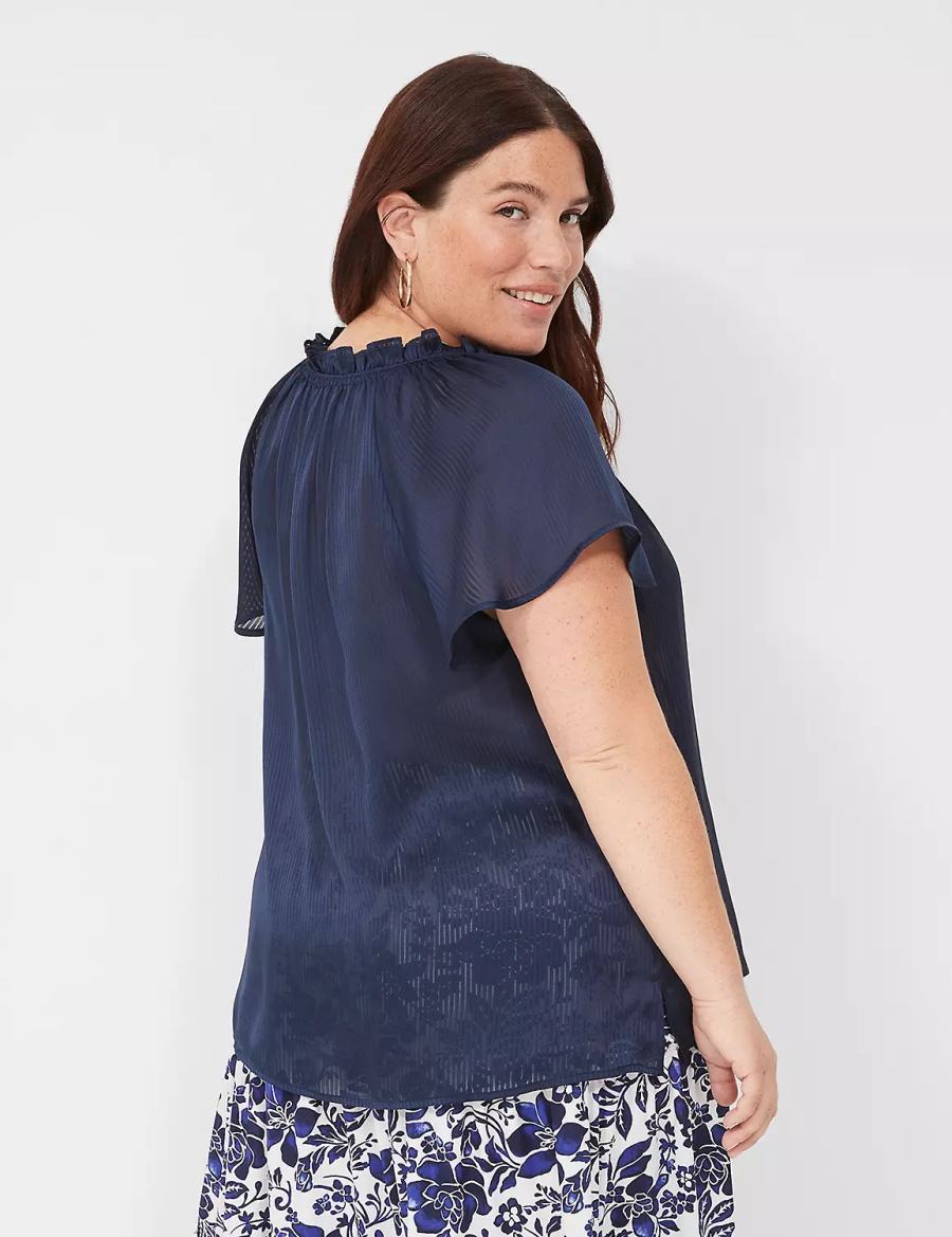 Lane Bryant Swing Cap-Sleeve Tie-Front Camicetta Donna Blu | DIT6893OC