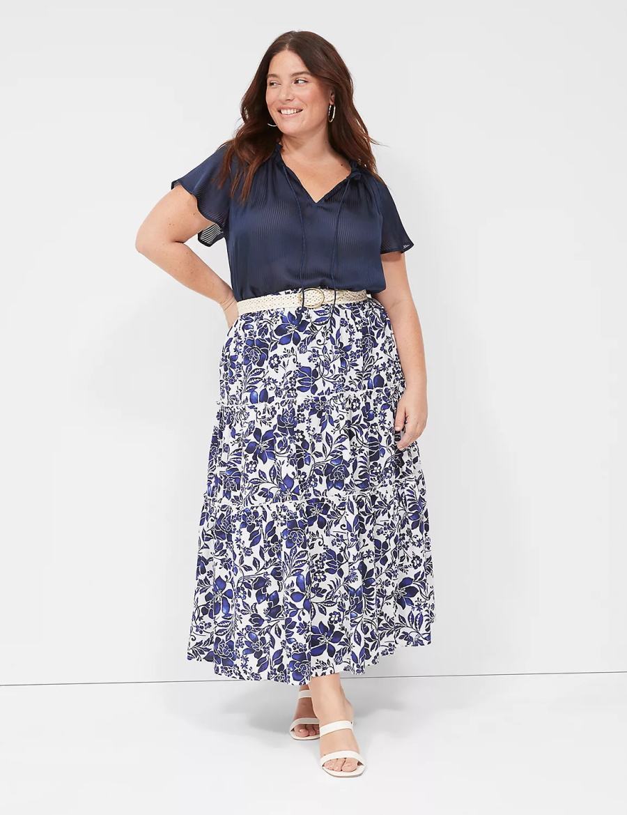 Lane Bryant Swing Cap-Sleeve Tie-Front Camicetta Donna Blu | DIT6893OC