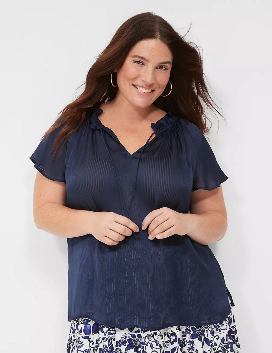 Lane Bryant Swing Cap-Sleeve Tie-Front Camicetta Donna Blu | DIT6893OC