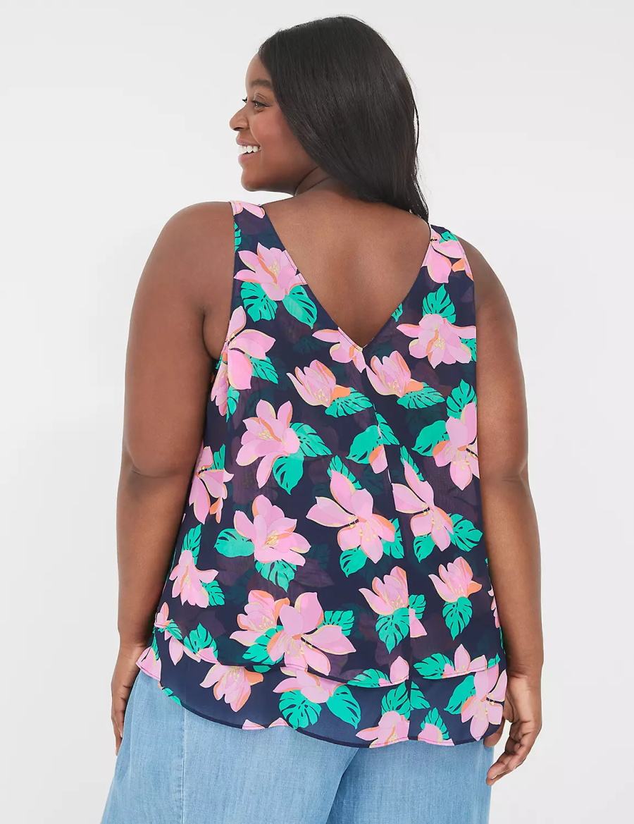 Lane Bryant Swing Double-Layer Chiffon Canotta Donna Rosa Blu Marino | XJJ7789DN