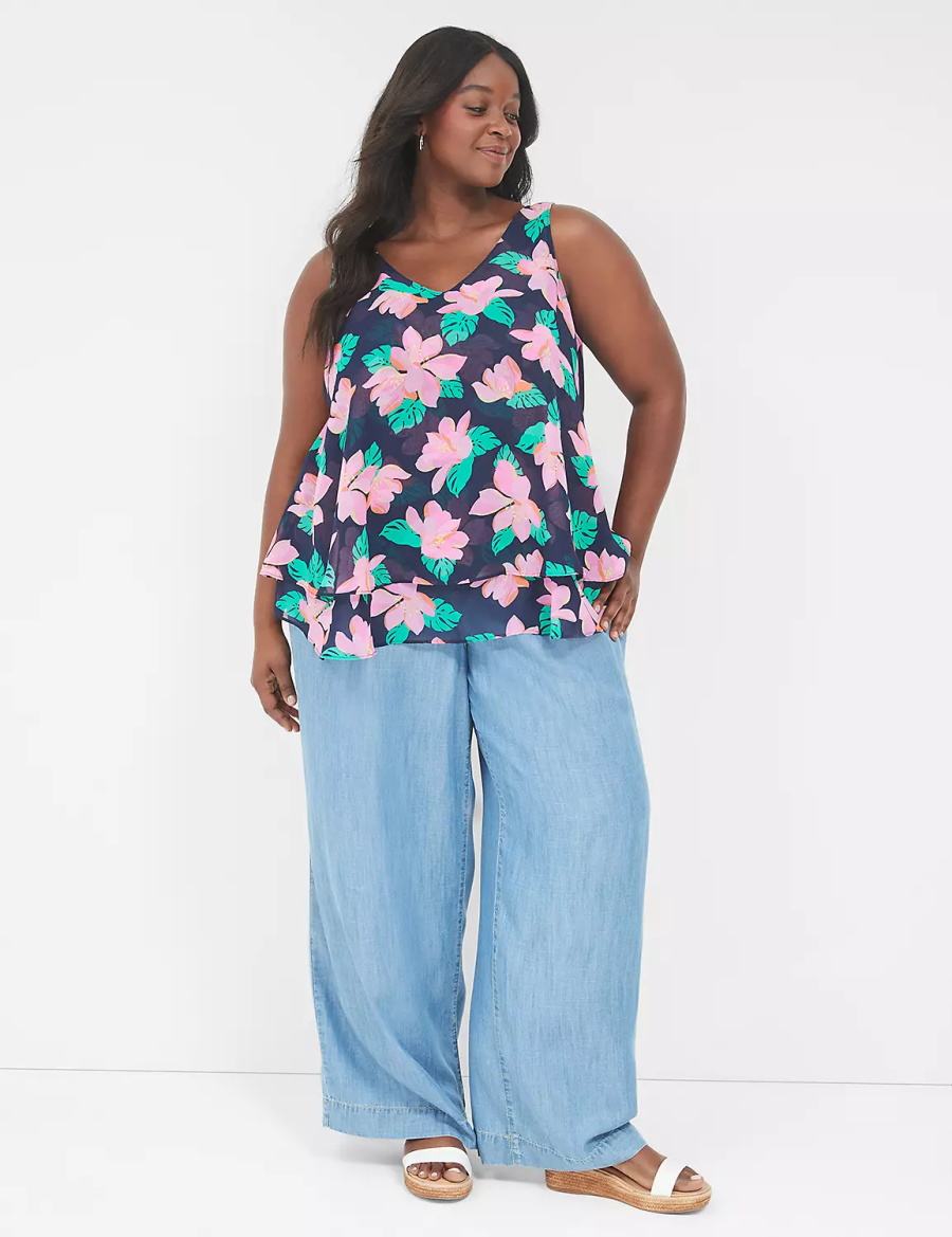 Lane Bryant Swing Double-Layer Chiffon Canotta Donna Rosa Blu Marino | XJJ7789DN