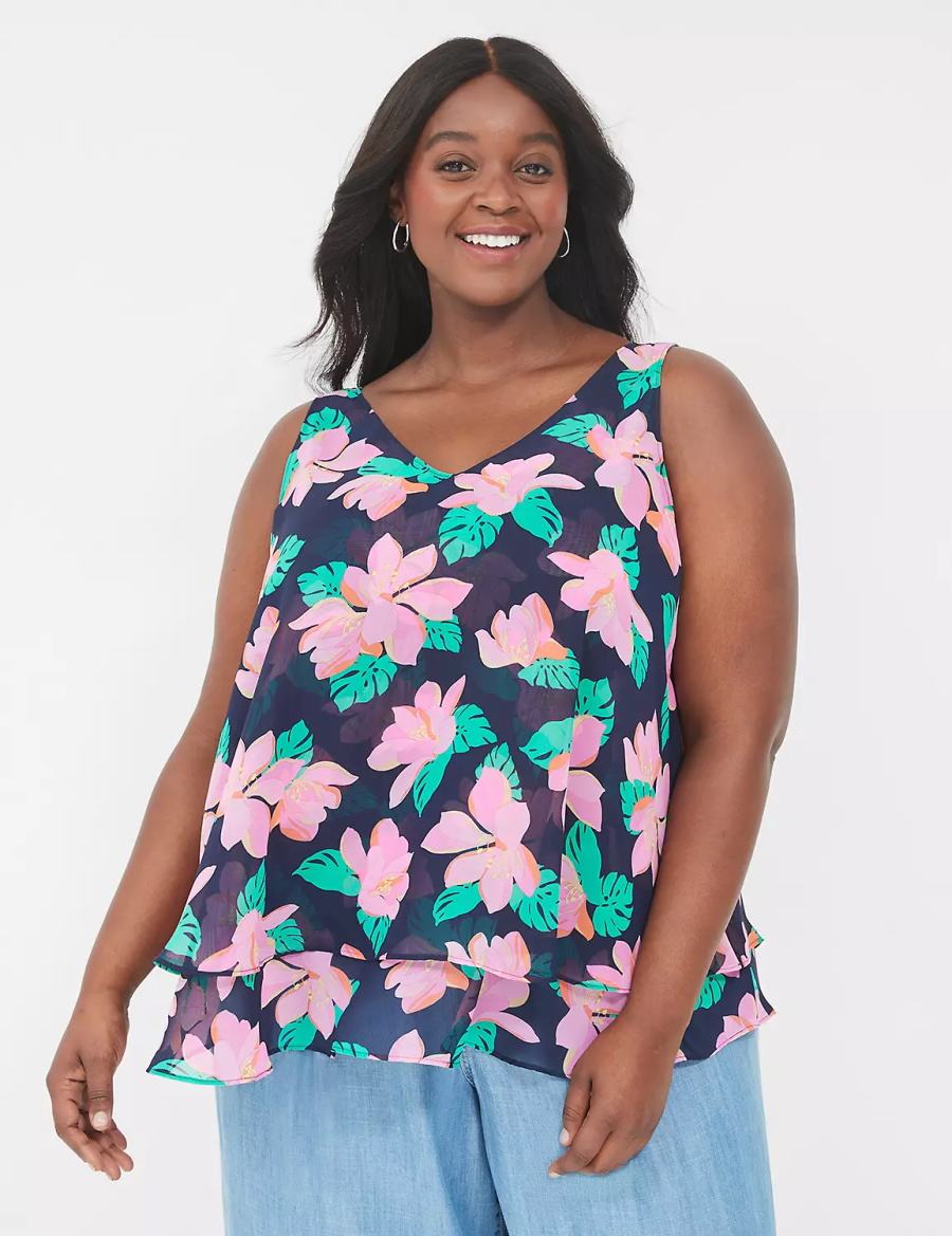 Lane Bryant Swing Double-Layer Chiffon Canotta Donna Rosa Blu Marino | XJJ7789DN