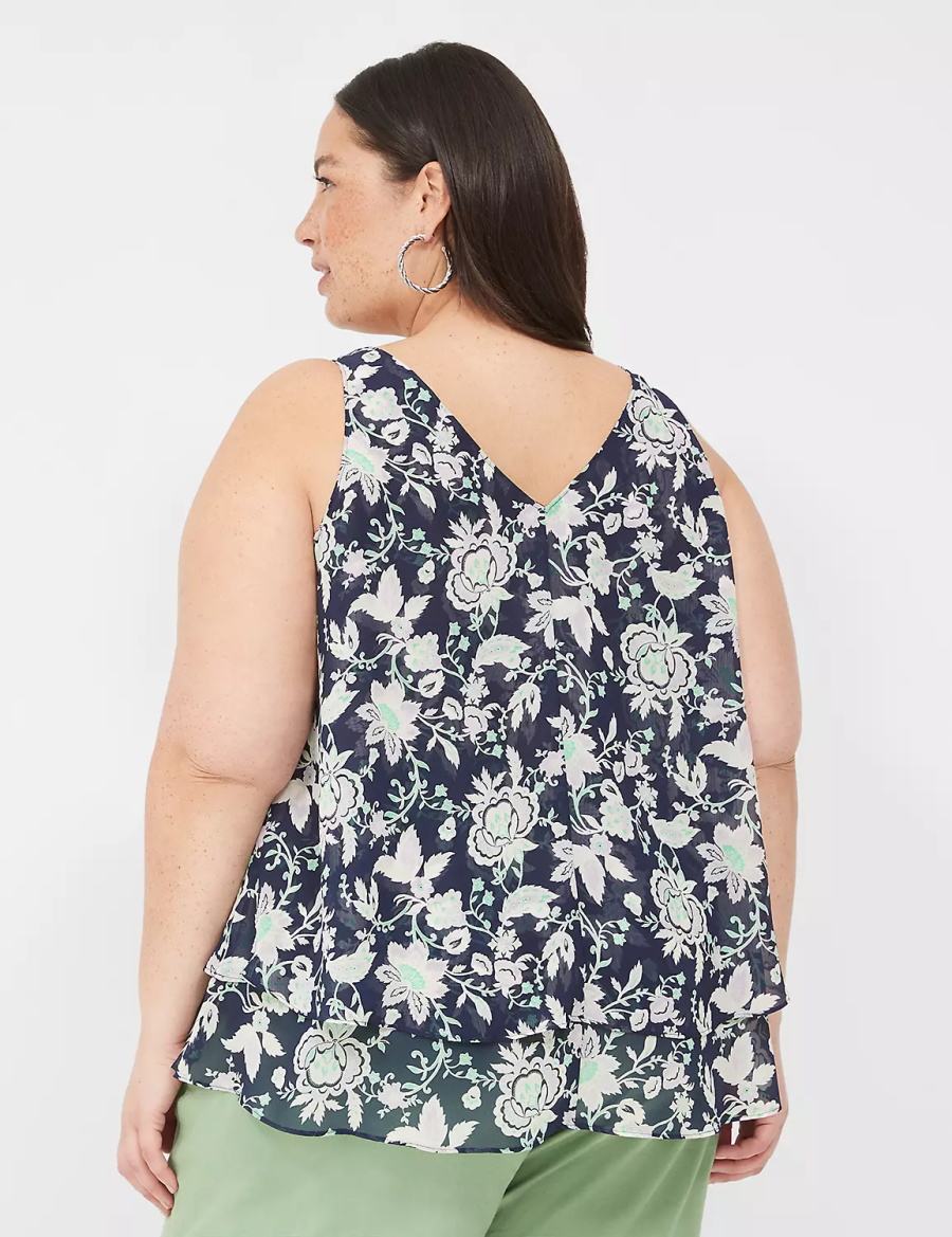 Lane Bryant Swing Double-Layer Chiffon Canotta Donna Blu Marino Viola | MXY5365QG