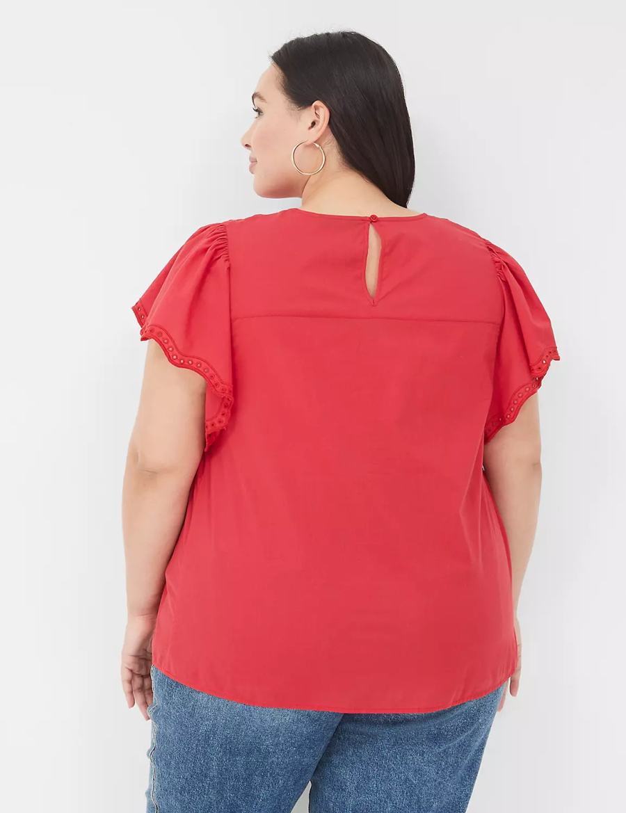 Lane Bryant Swing Eyelet-Trim Popover Camicetta Donna Rosse | IVW5562UX