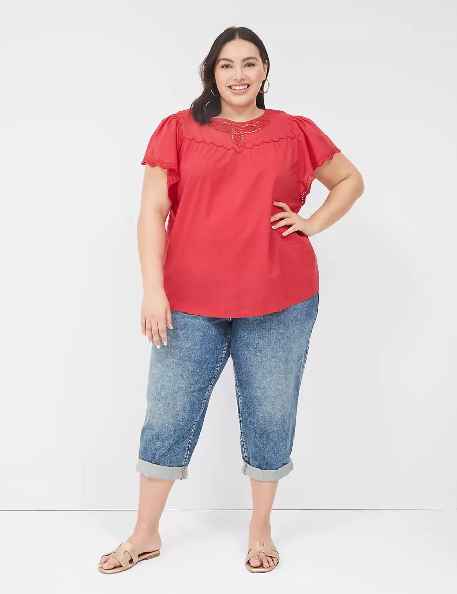 Lane Bryant Swing Eyelet-Trim Popover Camicetta Donna Rosse | IVW5562UX