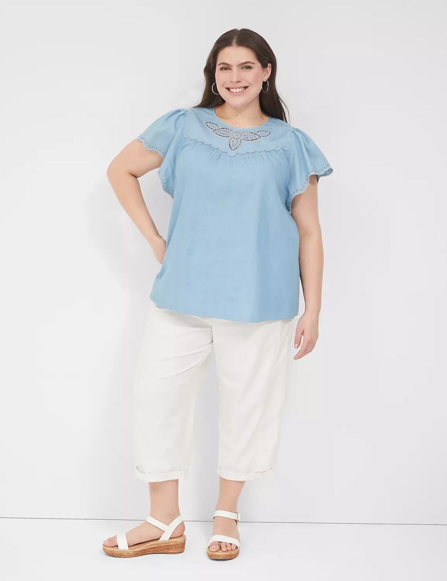 Lane Bryant Swing Eyelet-Trim Popover Camicetta Donna Blu | BTB3365UN