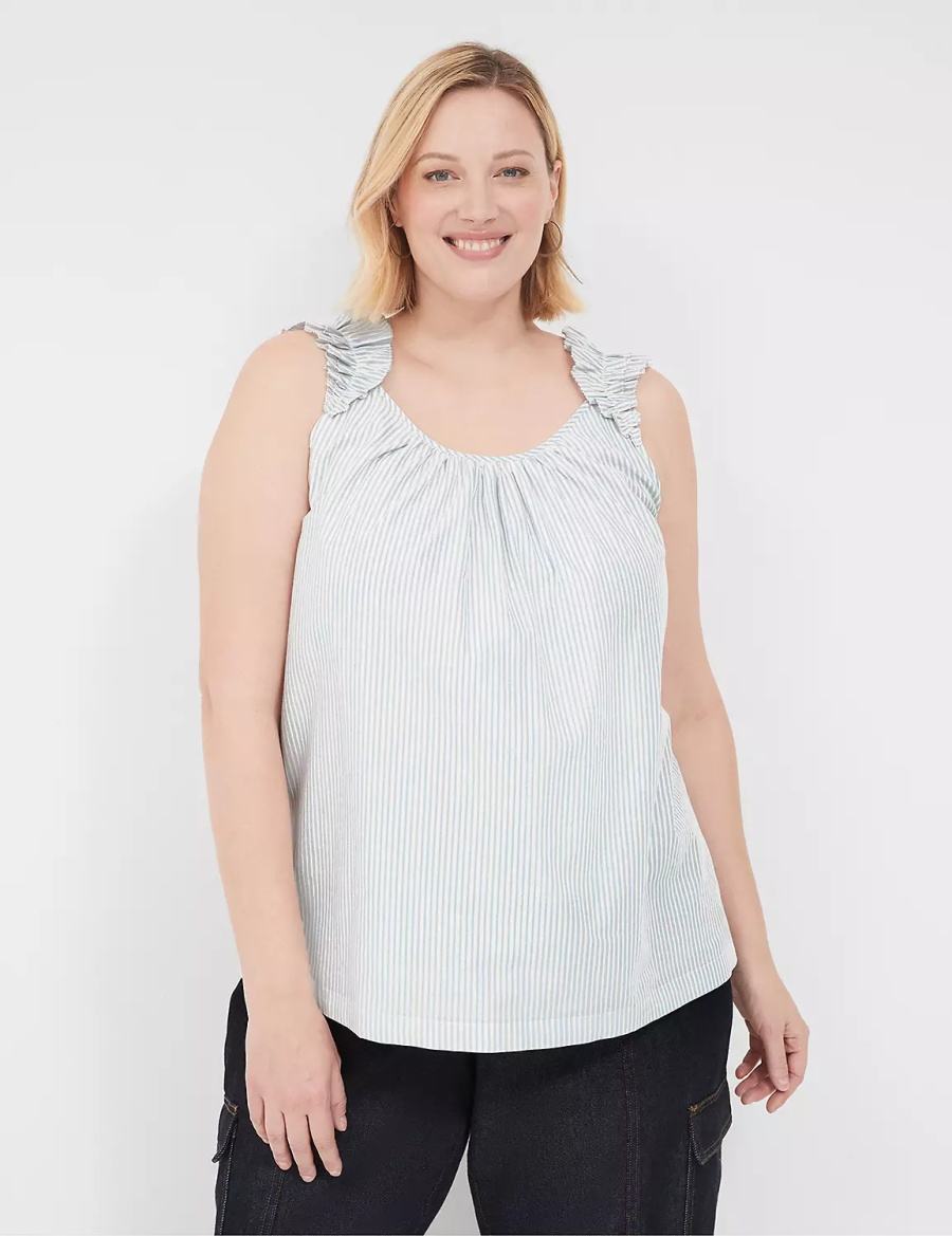 Lane Bryant Swing Lurex Stripe Ruffle-Sleeve Canotta Donna Bianche Strisce | LHA6765IM