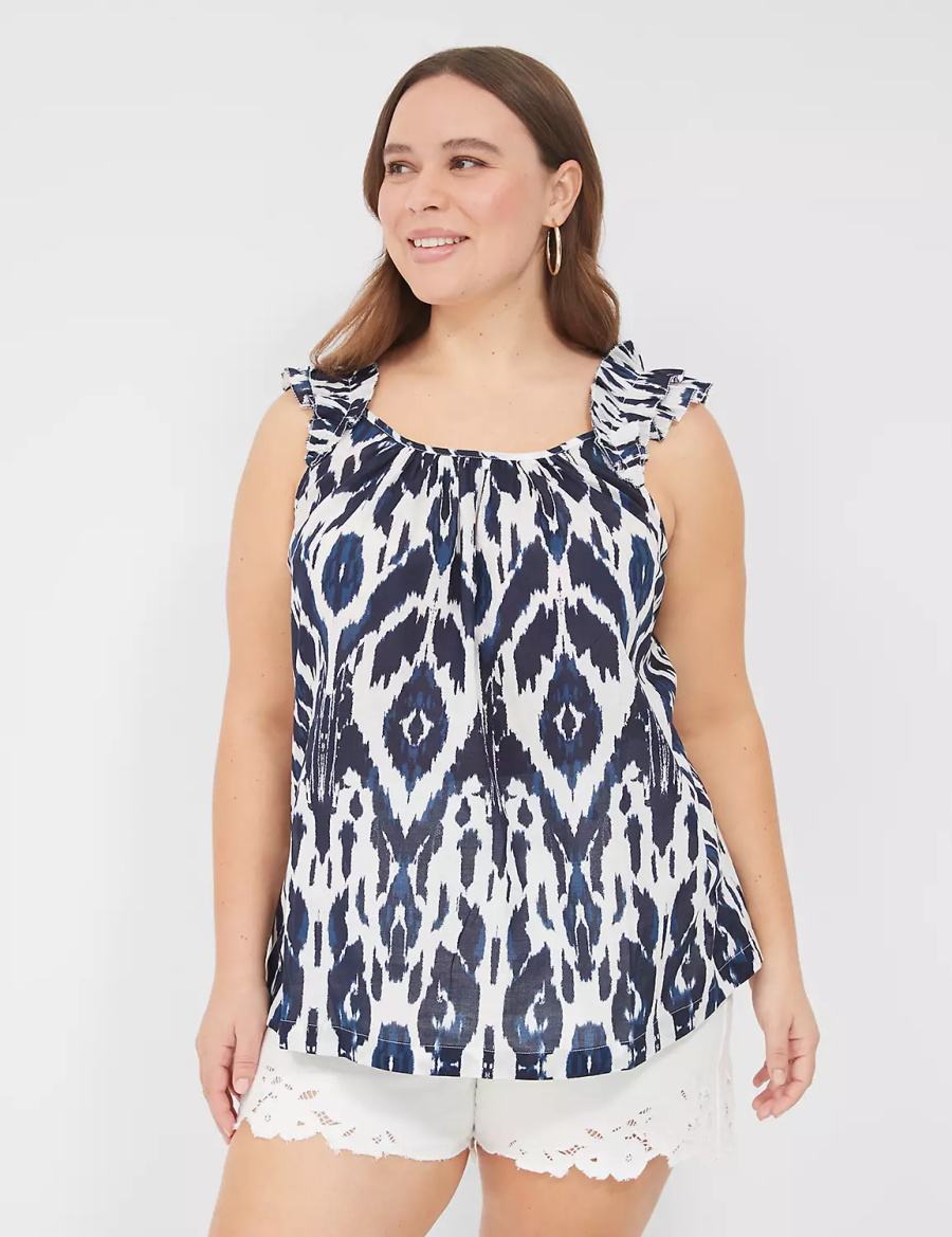 Lane Bryant Swing Ruffle-Sleeve Canotta Donna Blu Marino Bianche | BZK388OE