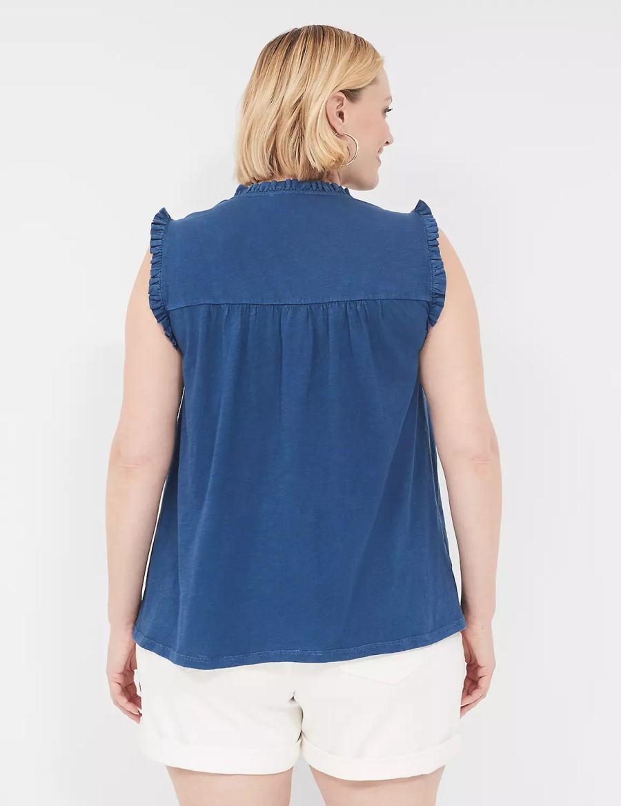 Lane Bryant Swing Ruffle Notch-Neck Canotta Donna Blu | WUN289ZV