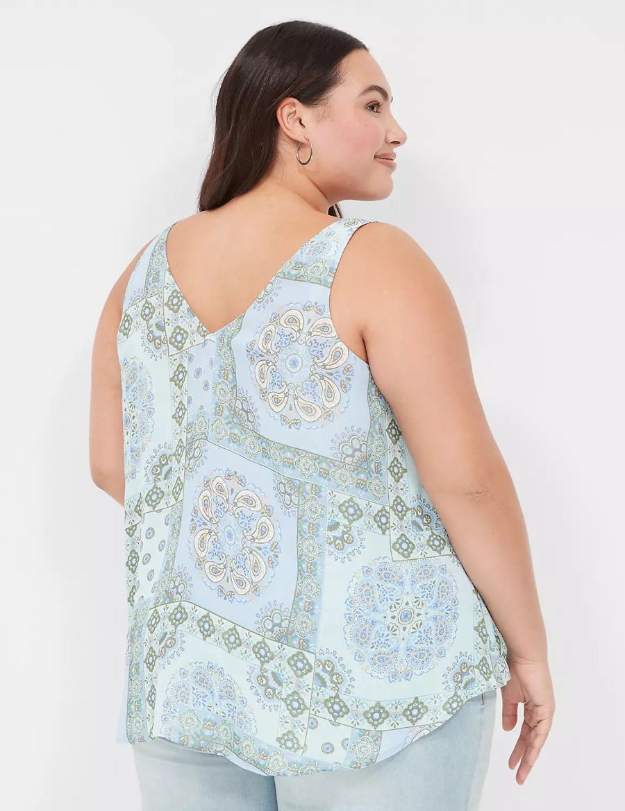 Lane Bryant Swing V-Neck Single-Layer Chiffon Canotta Donna Blu | IYX8898EE