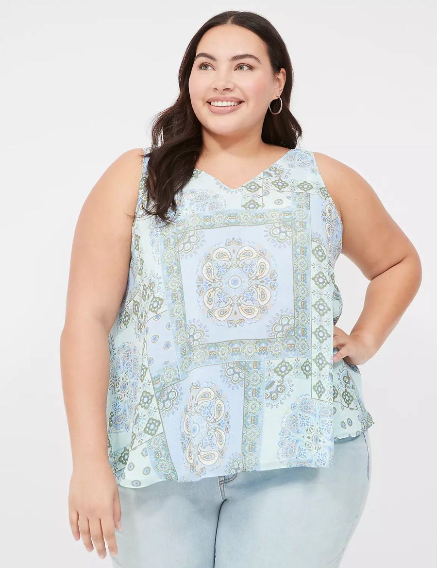 Lane Bryant Swing V-Neck Single-Layer Chiffon Canotta Donna Blu | IYX8898EE