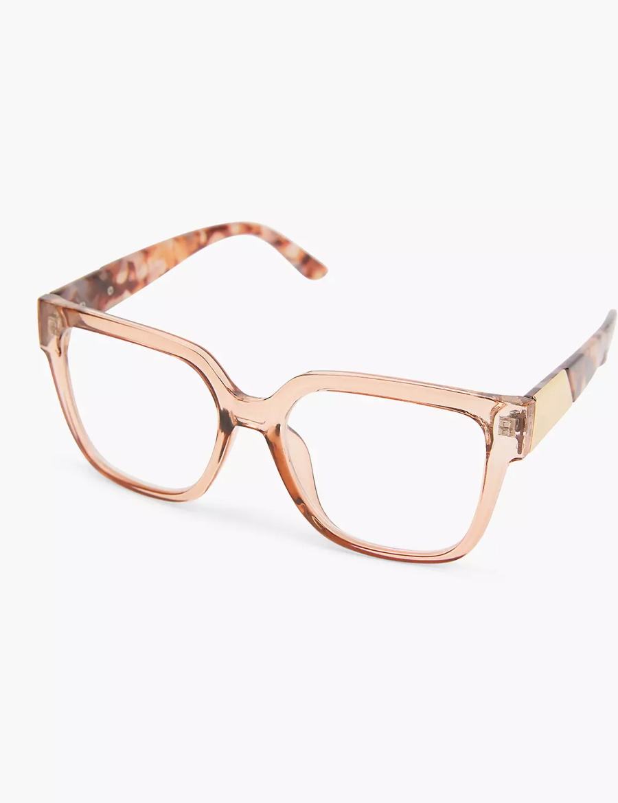 Lane Bryant Tan Crystal & Tortoiseshell Print Cateye Reading Occhiali Donna Beige | JLZ1892DX