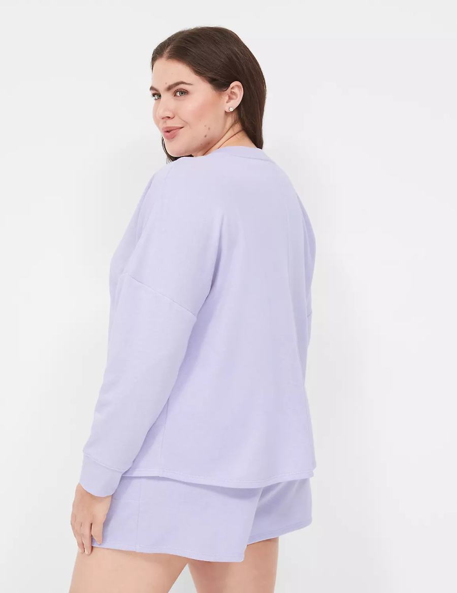 Lane Bryant Terry Fleece V-Neck Top Magliette Donna Viola | XYV755NI